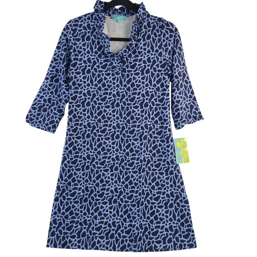 Anthonys Resort Wear Women's Periwinkle & Navy Giraffe Print Dress Sz S UPF 50+ - Picture 1 of 7